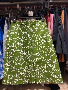 Michael Kors Collection Olive Green & White Floral A-Line Skirt
